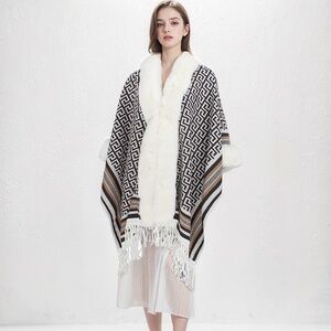 DEVORAH'S SECRET White Faux Fur Shawl